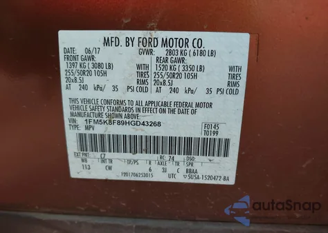2017 Ford Explorer Limited from USA, damaged, VIN 1FM5K8F89HGD43268